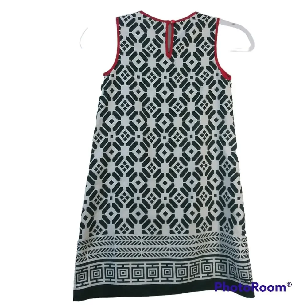 Monteau Girl Black White Geometric Print Sleeveless Tunic Dress Size Small 7/8